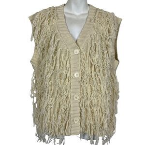 ASOS DESIGN Ivory Cream Sleeveless Cardigan Fringe Sweater Vest V-Neck sz 6